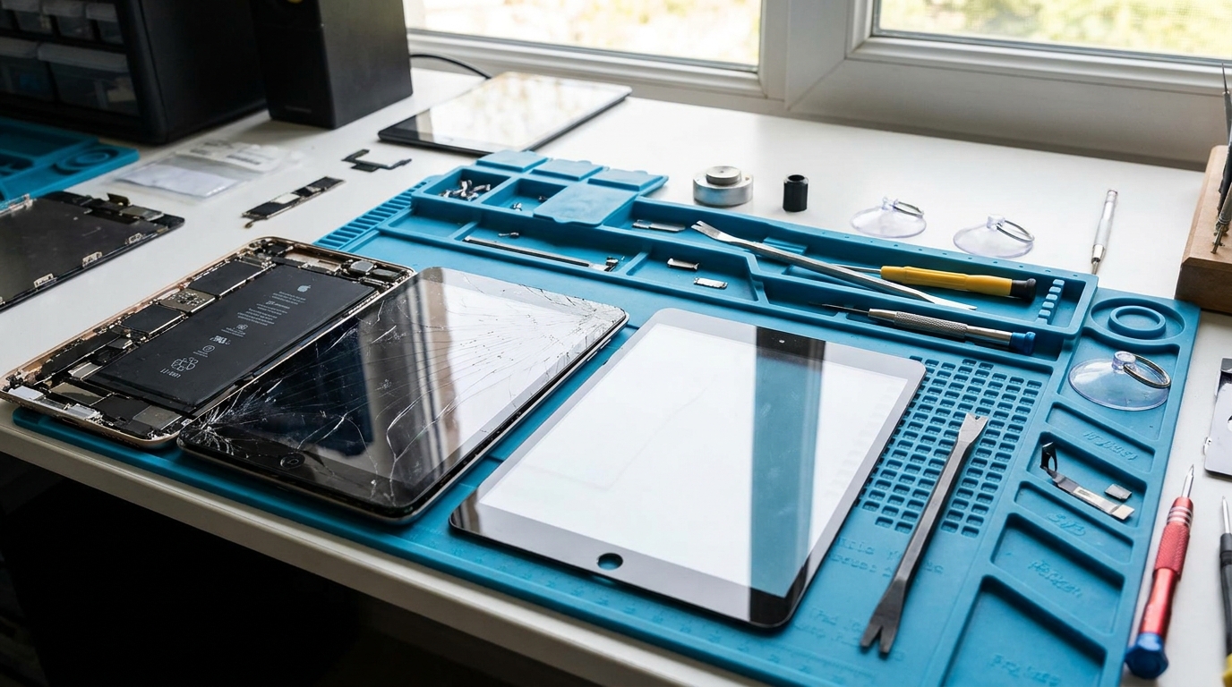 ipad parts on a work table